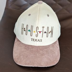 Houston, Texas Leather Strapped Hat - Beige & Brown-Steers, Stars, Boots, Cowboy
